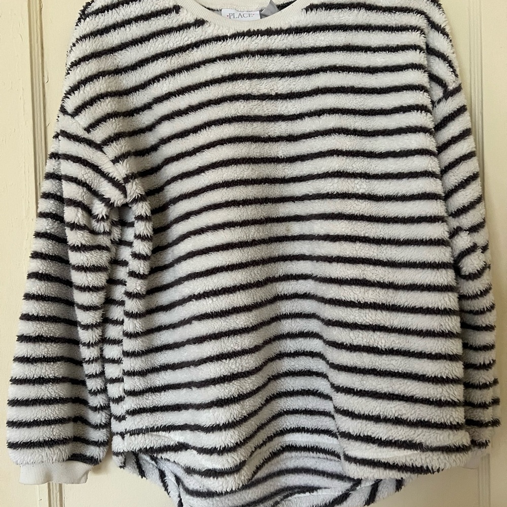 Place Cream and Black Striped Fuzzy Pullover